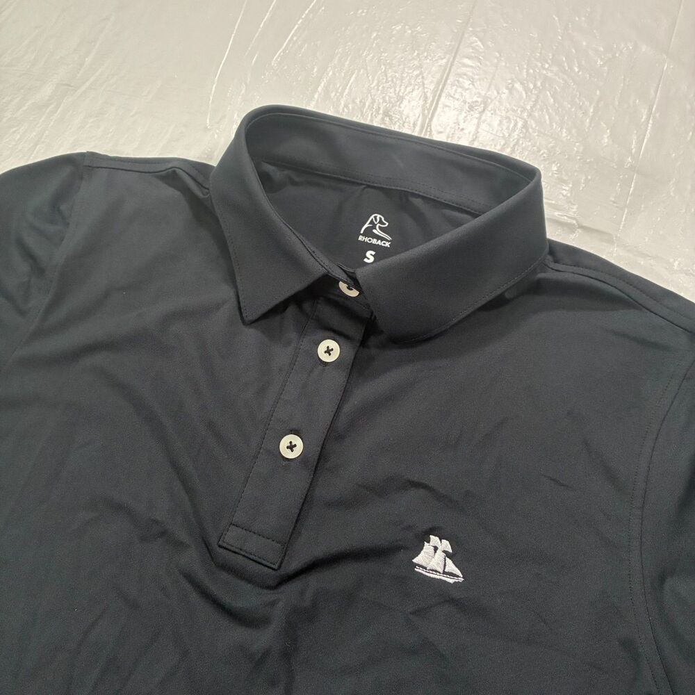 Rhoback Womens Solid Short Sleeve Performance Polo Ship Size Small Black